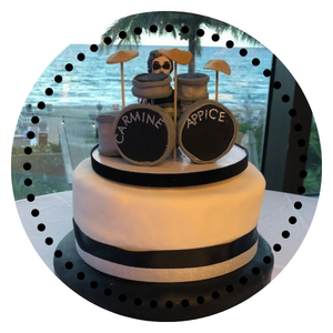 Drummer black and white cake